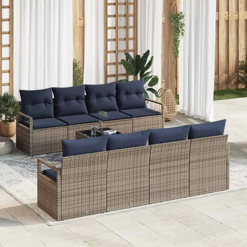 Ensemble de Canapés avec coussin 7 pcs Gris et bleu polyrotin vidaXL 3346315