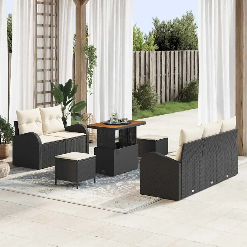 Ensemble canapés d’extérieur 8 pcs polyrotin et bois pour 7 convives Noir – ComfortXL Outdoor Living