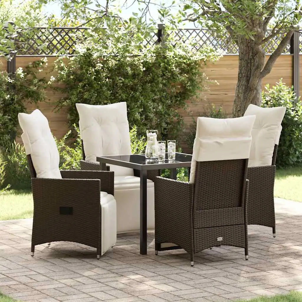 Ensemble de Repas 5 Pièces 4 Places Marron Résine Tressée et Chaises Inclinables – ComfortXL Outdoor Living