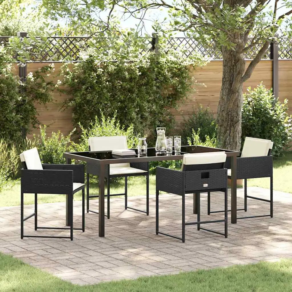 Ensemble de salle à manger pour jardin 5 pcs Noir polyrotin vidaXL 3380715 Noir et blanc crème