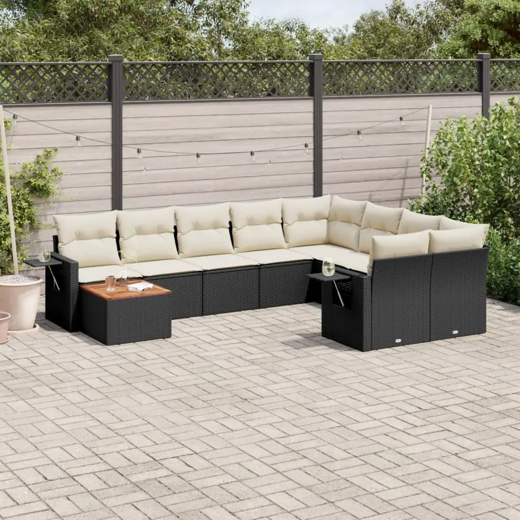 Ensemble Canapé Jardin 9 Places Poly Rotin Noir 10 Éléments avec Coussins Déhoussables Crème – ComfortXL Outdoor Living