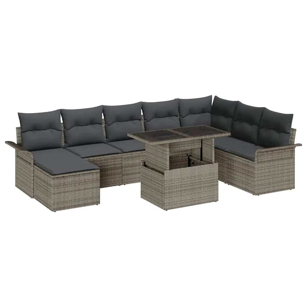 Ensemble de canapé de jardin avec coussin 9 pcs Gris vidaXL 3357072