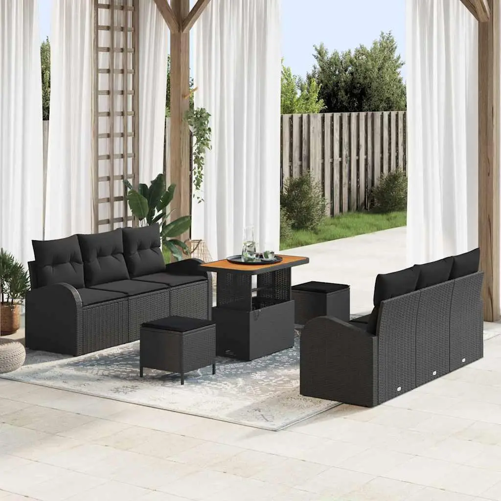 Ensemble de canapé de jardin avec coussin 9 pcs Noir vidaXL 3364299
