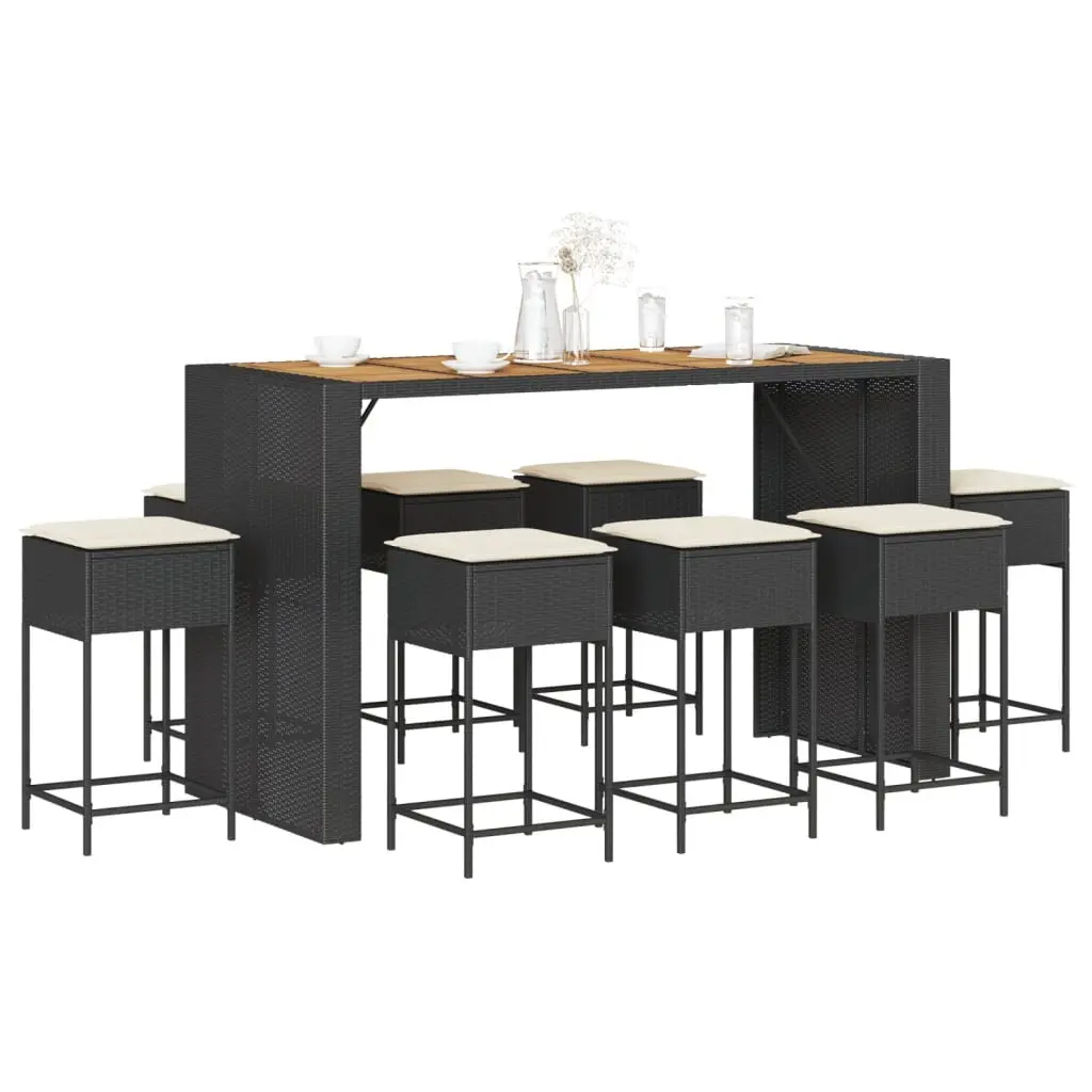 Ensemble de bar de jardin 9 pcs avec coussins noir poly rotin vidaXL 3261519