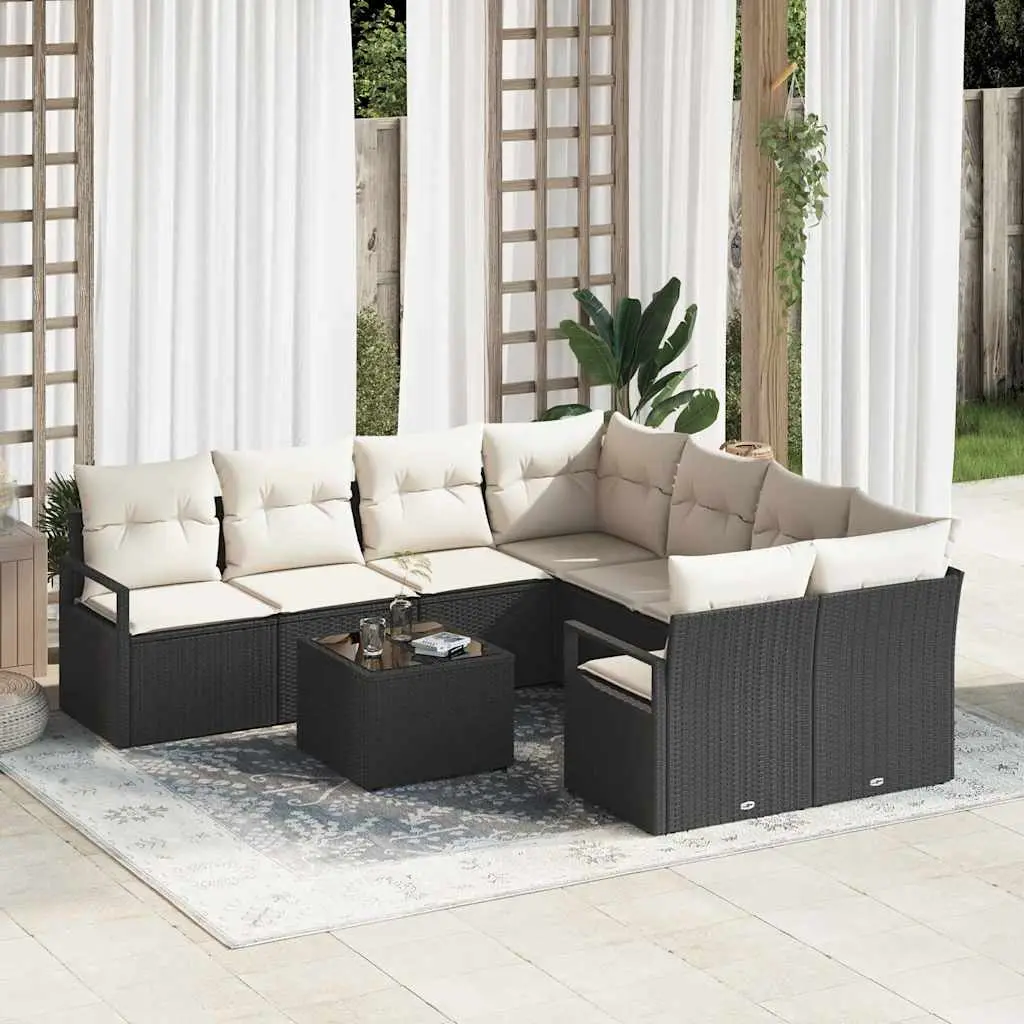 Ensemble de Canapés avec coussin 9 pcs Noir et Crème polyrotin vidaXL 3346317