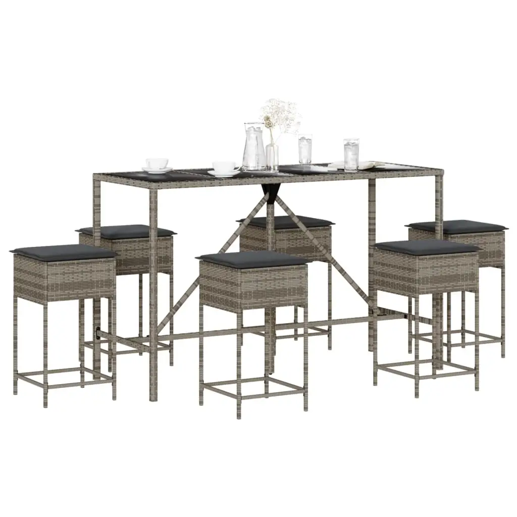 Ensemble de bar de jardin 7 pcs avec coussins gris poly rotin vidaXL 3261474