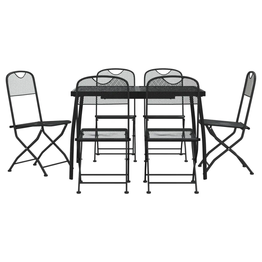 Ensemble de 7 pcs table de jardin avec chaises – mobilier de jardin anthracite métal maille-JU3019