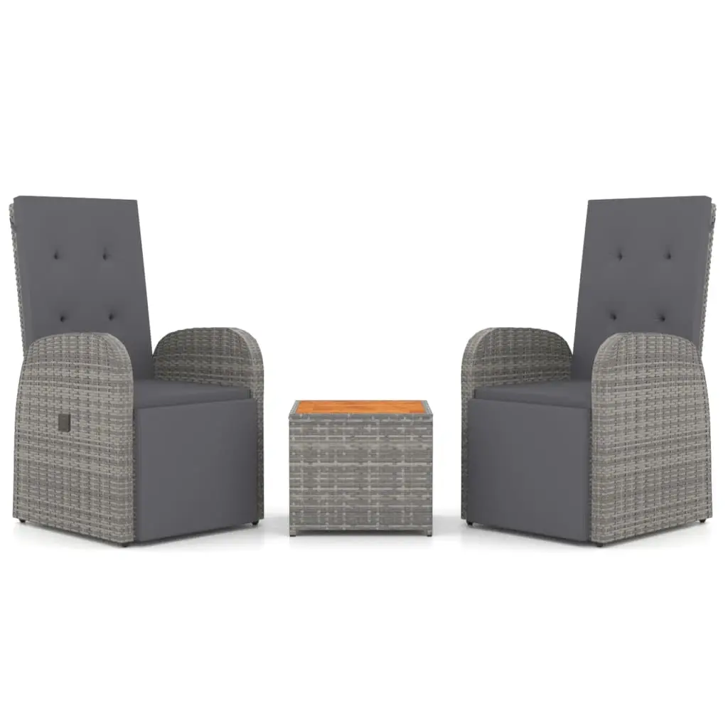 Ensemble de 3 pcs salon de jardin – Mobilier d’extérieur – Mobilier de jardin gris poly rotin et acacia-JU7081