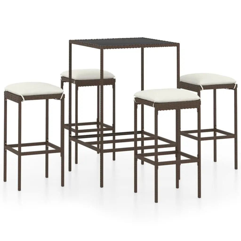 Ensemble de 5 pcs bar de jardin – Mobilier d’extérieur – Mobilier de jardin coussins Résine tressée Marron-JU2107