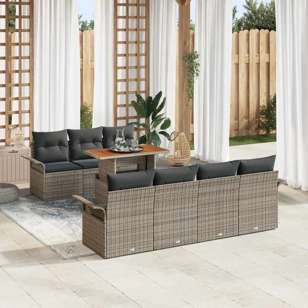 Ensemble Canapé XXL 8 Pièces Extérieur Poly Rotin Gris Durable avec Espaces de Rangement et Table Acacia – ComfortXL Outdoor Living