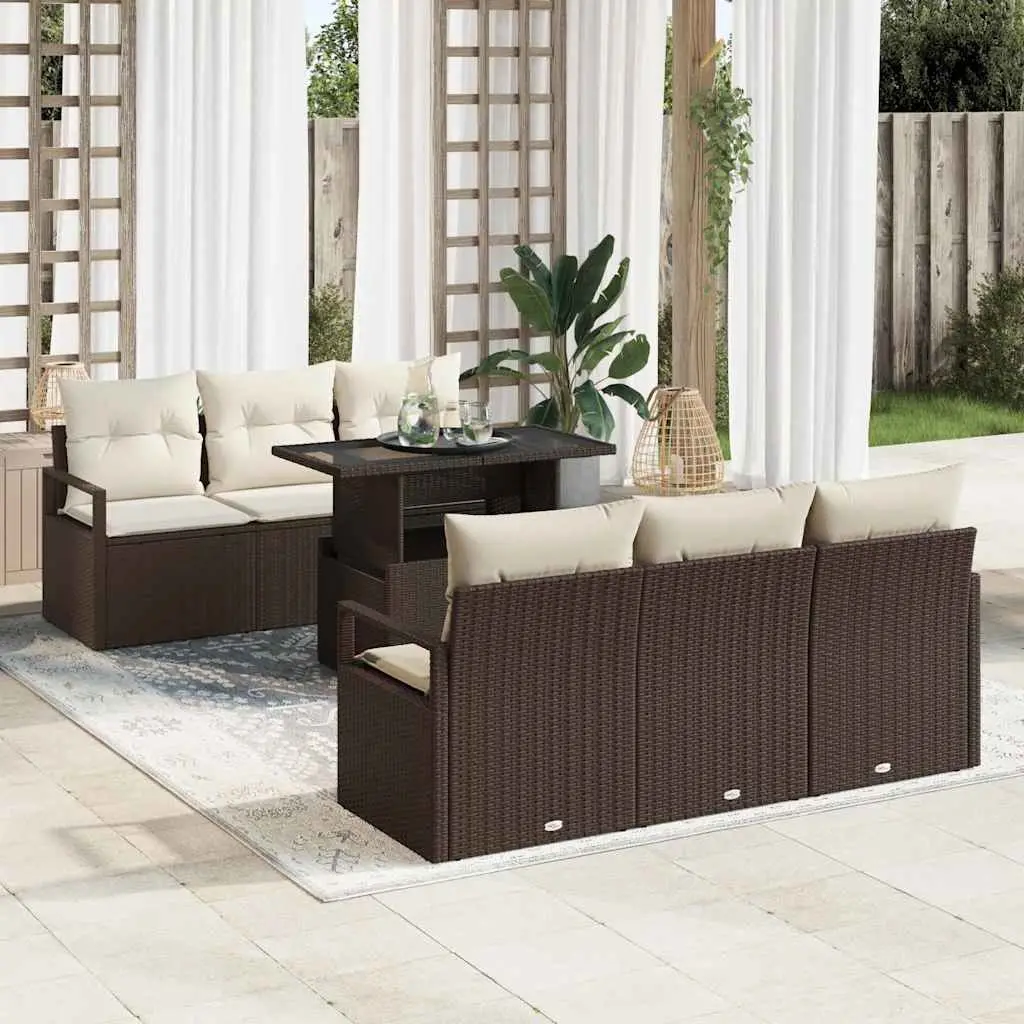 Ensemble Canapé Extérieur 7 Sièges Résine Tressée Marron et Crème Confortable pour Jardin Fleuri – ComfortXL Outdoor Living