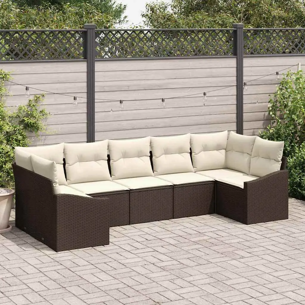 Ensemble de Canapés avec coussin 7 pcs Marron polyrotin vidaXL 3346868