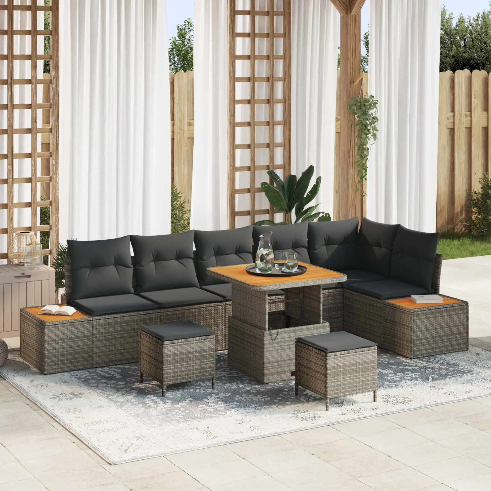 Ensemble de canapé de jardin avec coussin 9 pcs Gris vidaXL 3363323