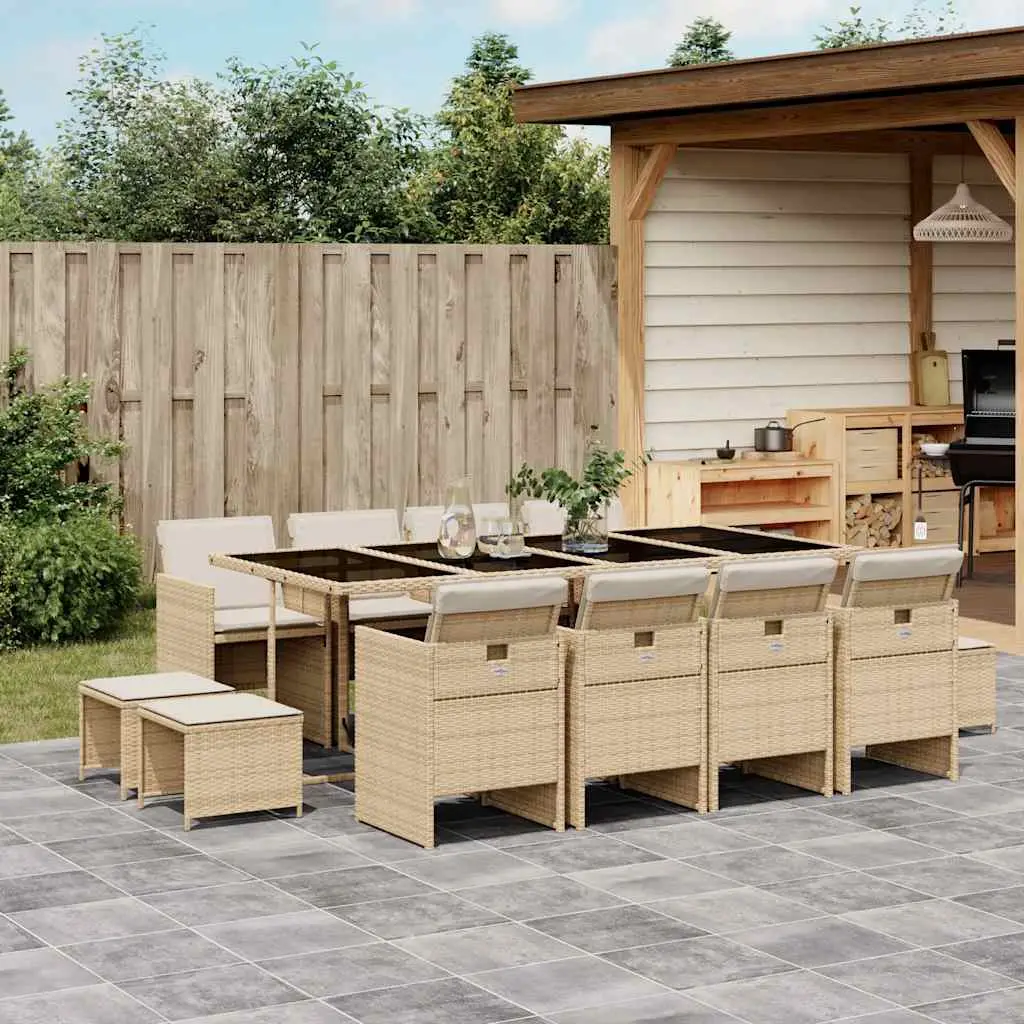 Ensemble de Jardin Repas 12 Places Beige, Set Complet avec Table Verre, Chaises et Tabourets Encastrables – ComfortXL Outdoor Living