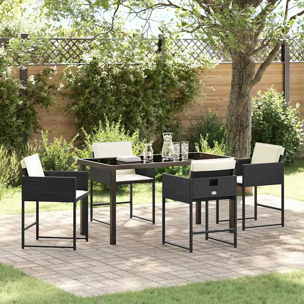 Ensemble de salle à manger pour jardin 5 pcs Noir polyrotin vidaXL 3380714 Noir et blanc crème
