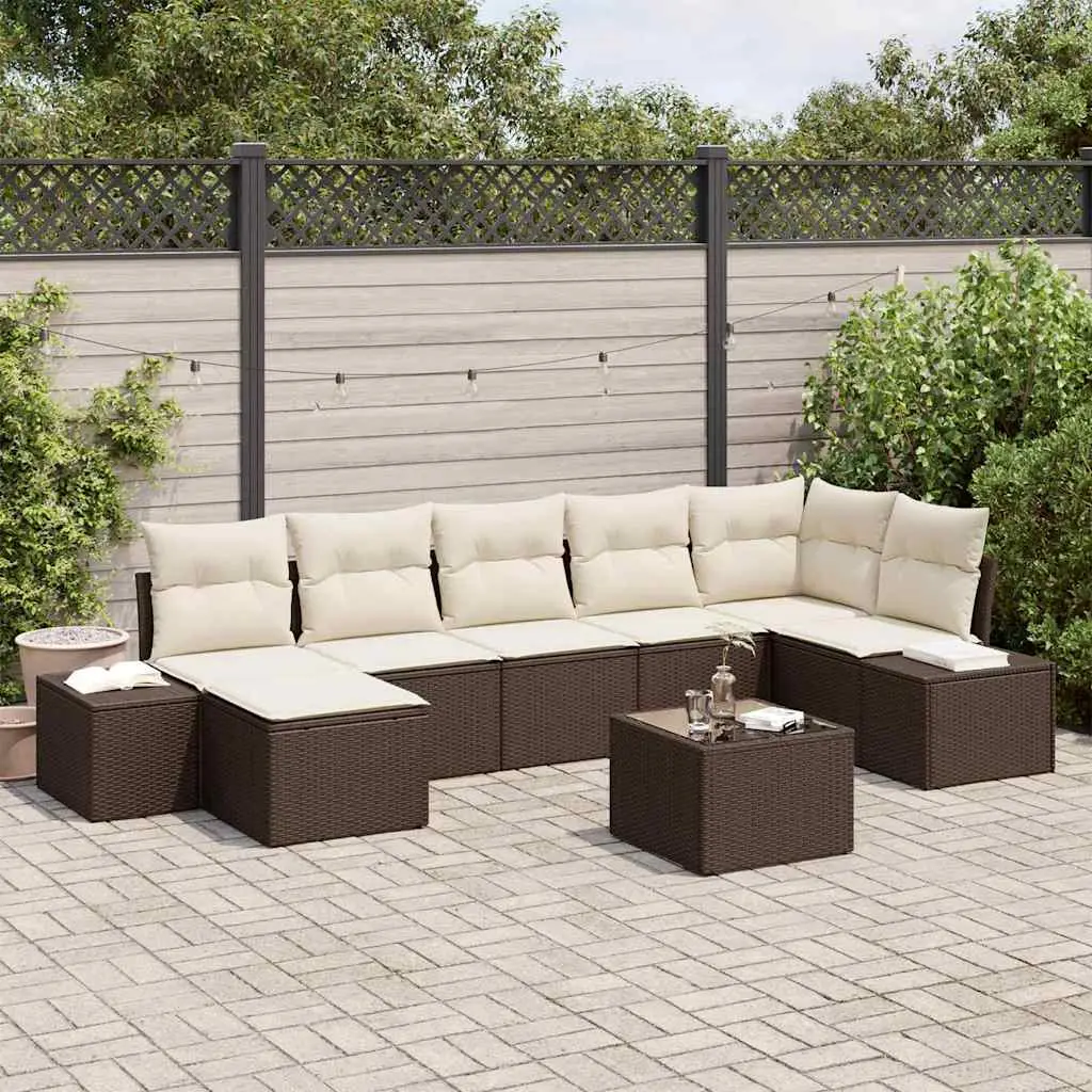 Ensemble de jardin 8 pcs modulable polyrotin avec table et repose-pieds Marron – ComfortXL Outdoor Living
