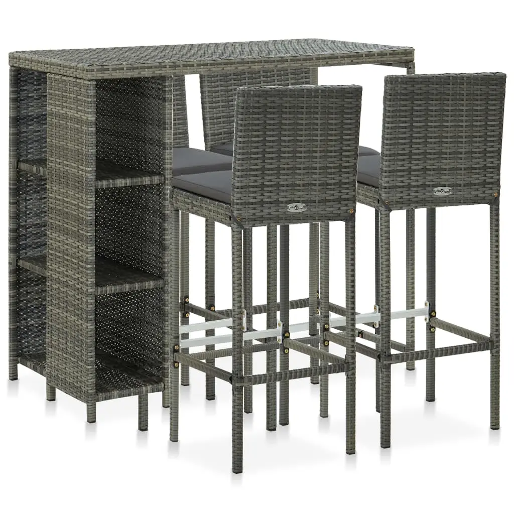 Ensemble de bar de jardin 5 pcs et coussins Résine tressée Gris vidaXL 3064919