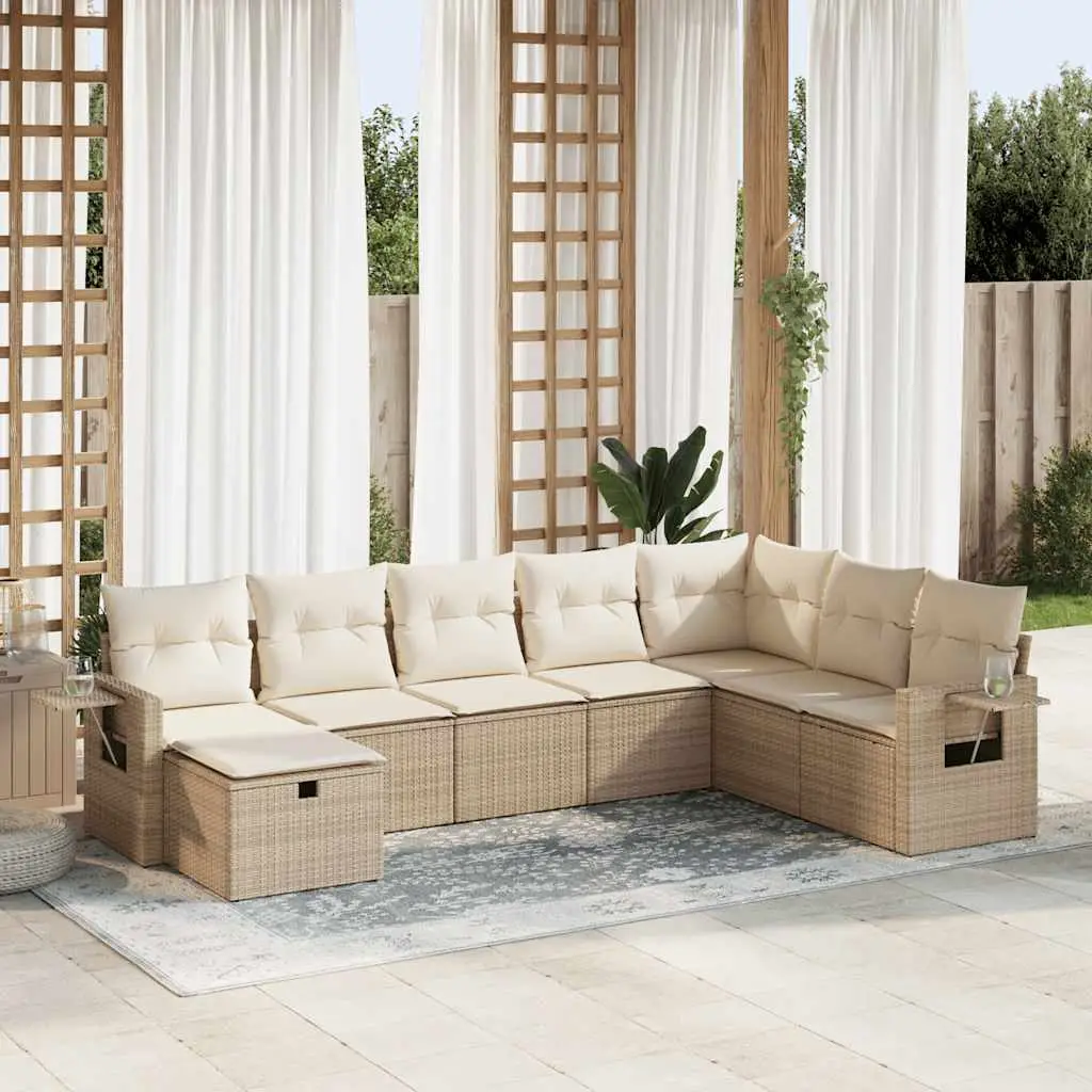 Ensemble canapés de jardin 8 pcs en résine tressée avec rangement et pouf Beige – ComfortXL Outdoor Living
