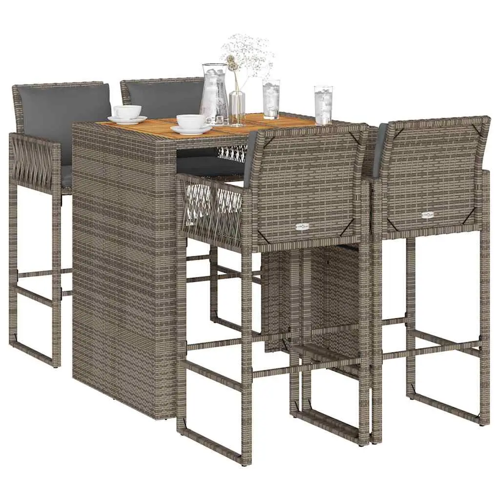 Ensemble de bar de jardin 5 pcs avec coussins gris poly rotin vidaXL 3328898