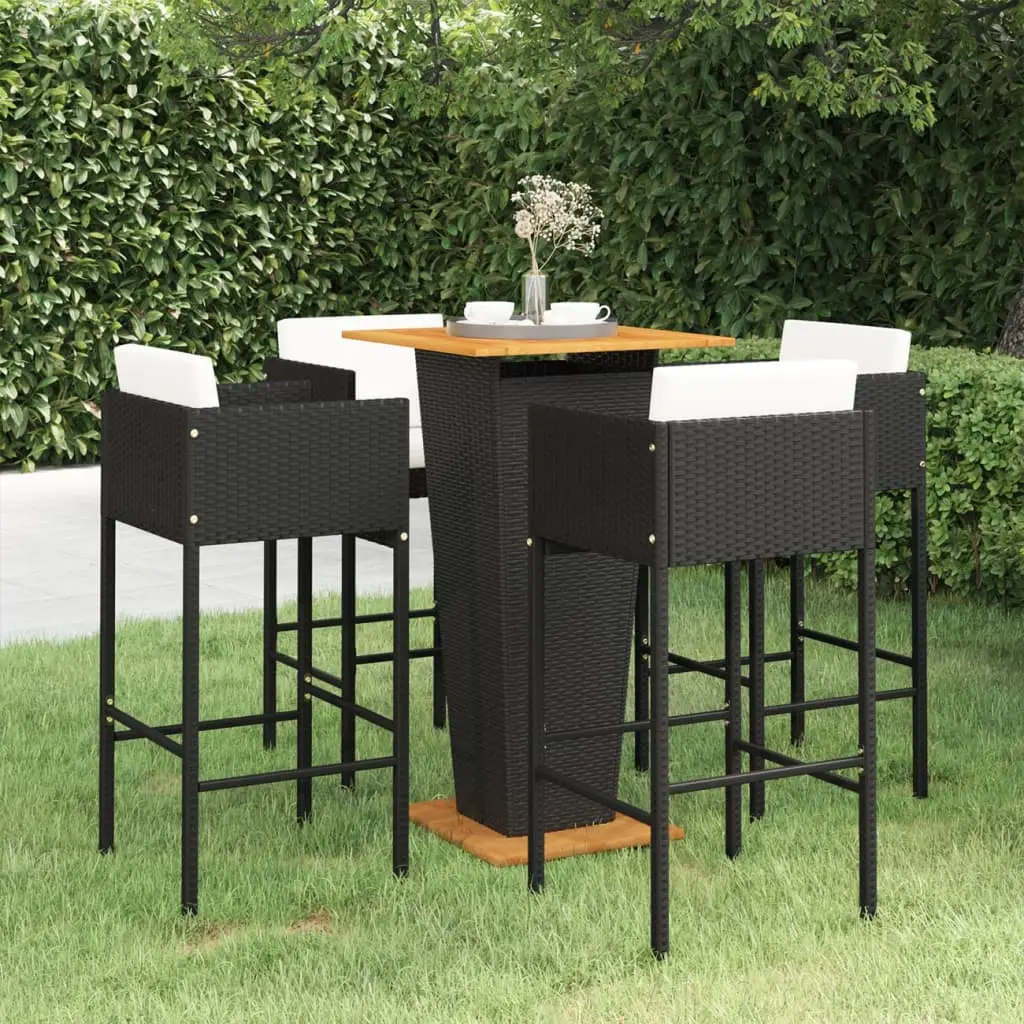 Ensemble de bar de jardin 5 pcs et coussins Résine tressée Noir vidaXL 3094800
