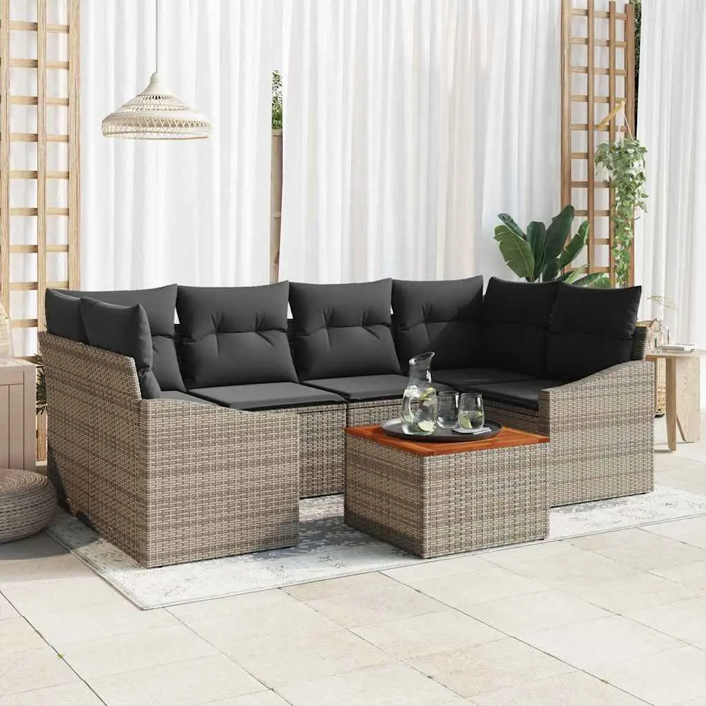 Ensemble canapé de terrasse 7 pièces 6 places en poly rotin design Gris – ComfortXL Outdoor Living