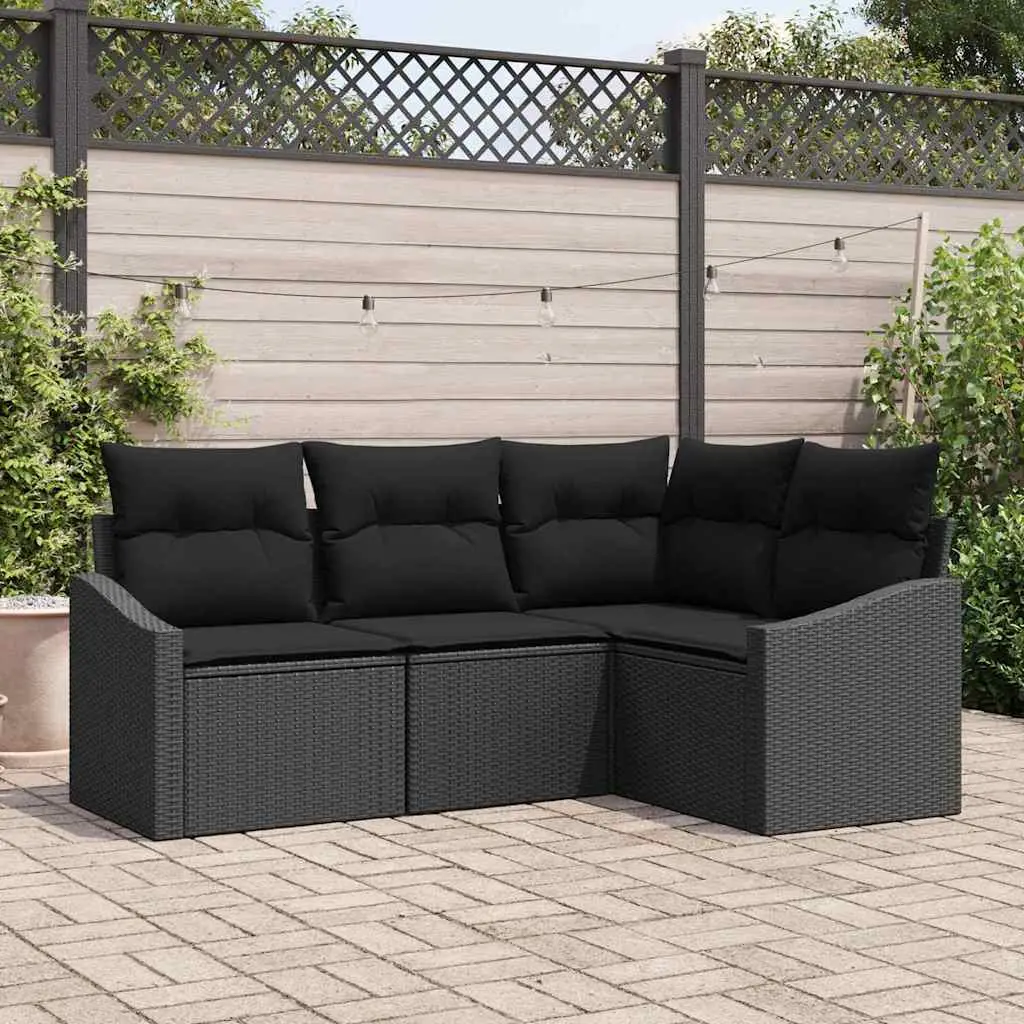 Ensemble de Canapés avec coussin 4 pcs Noir polyrotin vidaXL 3346703