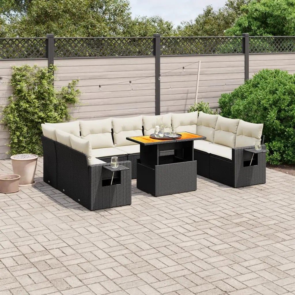 Ensemble Canapés 10 pcs Résine Tressée Noire Coussins Crème pour Extérieur – ComfortXL Outdoor Living