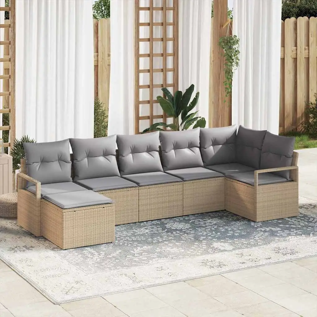 Ensemble de Canapés avec coussin 7 pcs Beige polyrotin vidaXL 3346470