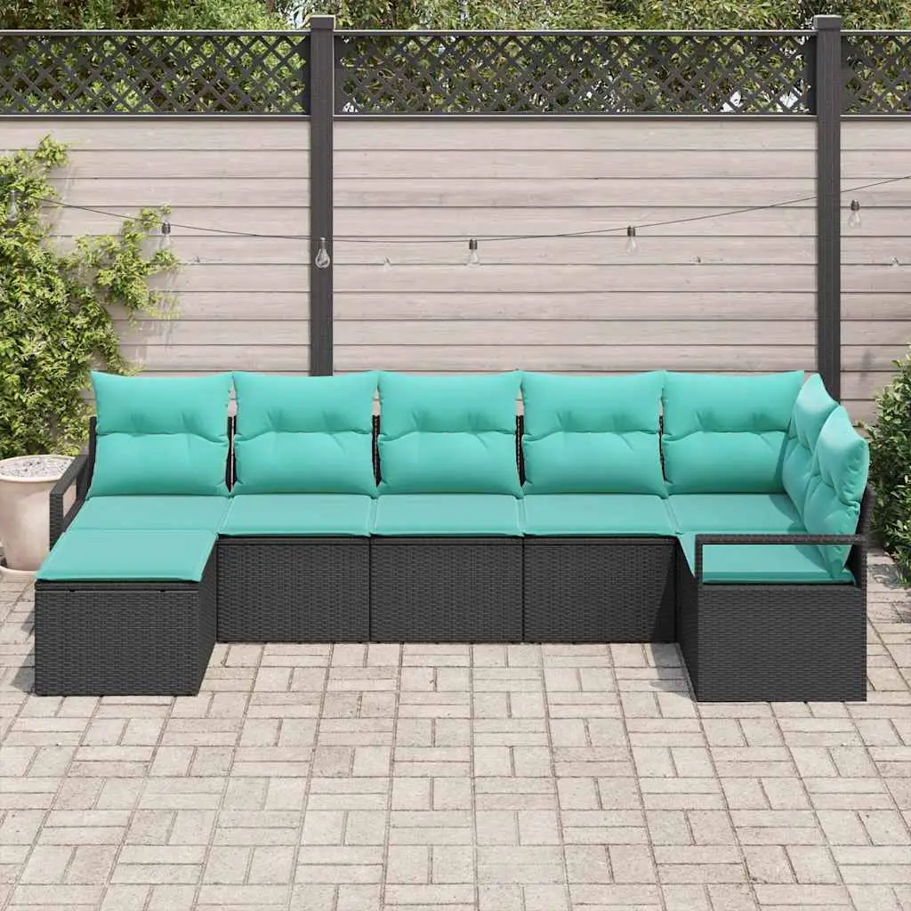 Ensemble de Canapés avec coussin 7 pcs Noir polyrotin vidaXL 3346476