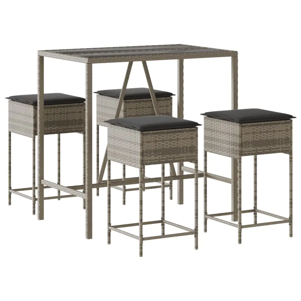 Ensemble de 5 pcs bar de jardin – Mobilier d’extérieur – Mobilier de jardin avec coussins gris poly rotin-JU2171