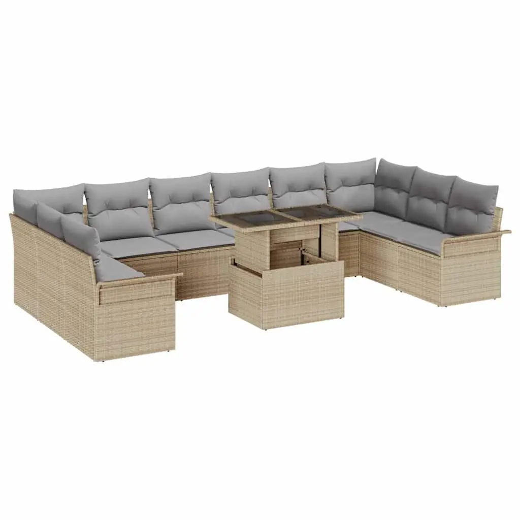 Ensemble Canapé Jardin 11 Pièces Aspect Rotin Beige – Mobilier Modulable Grande Capacité pour Réceptions – ComfortXL Outdoor Living