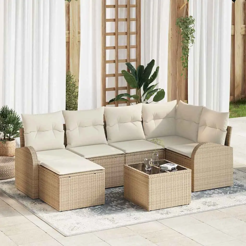 Ensemble de Canapés avec coussin 7 pcs Beige et blanc polyrotin vidaXL 3354790