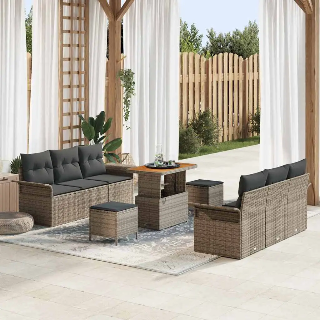 Ensemble canapé de jardin 9 pièces en polyrotin et bois pour 8 personnes extérieur Gris – ComfortXL Outdoor Living