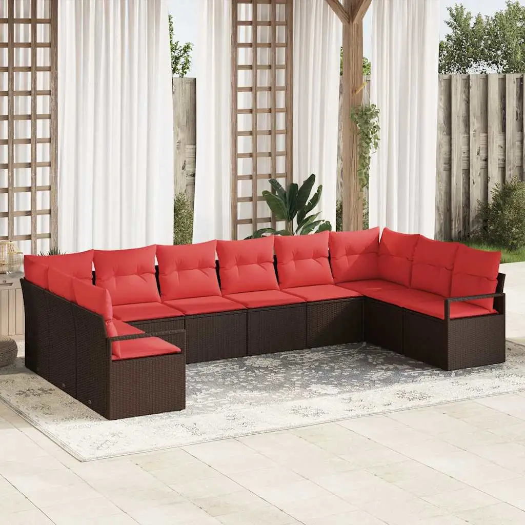 Ensemble de Canapés avec coussin 10 pcs Marron polyrotin vidaXL 3346564