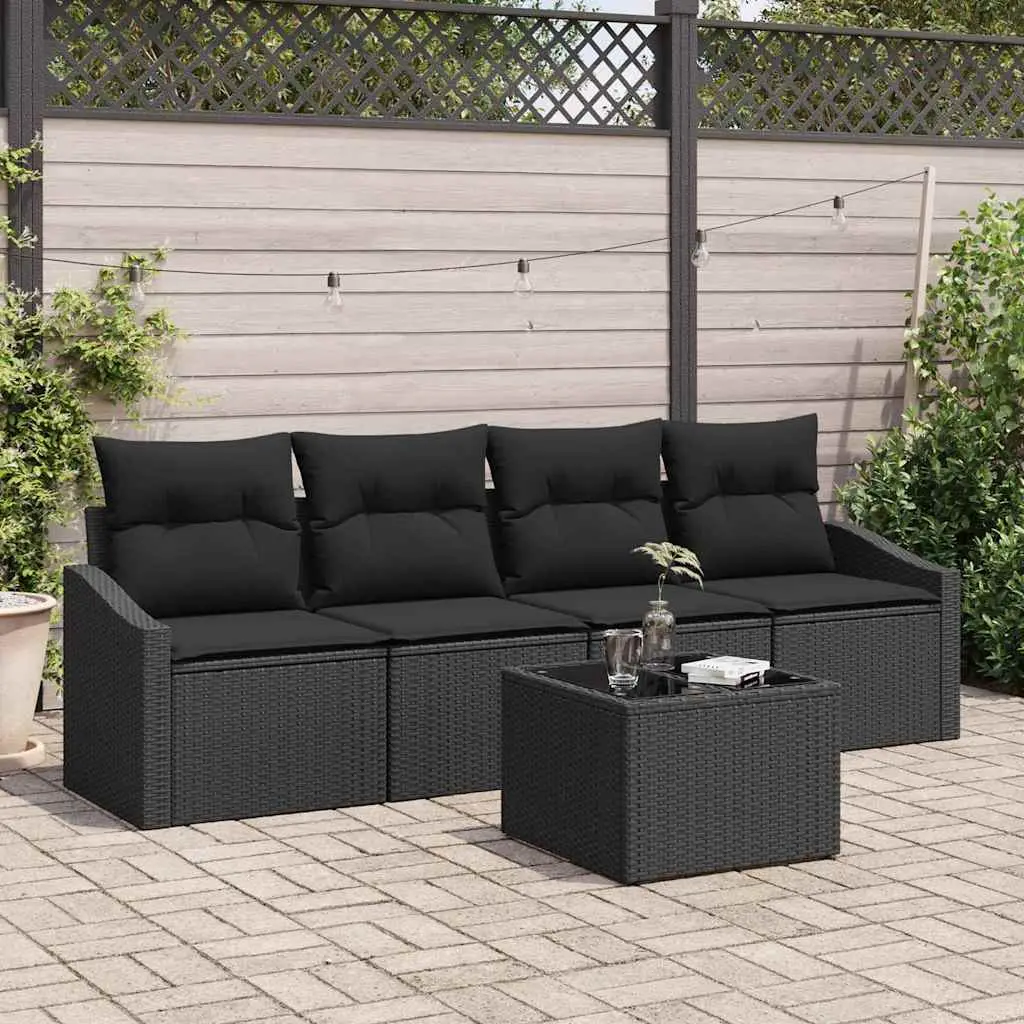 Ensemble de Canapés avec coussin 5 pcs Noir polyrotin vidaXL 3346593