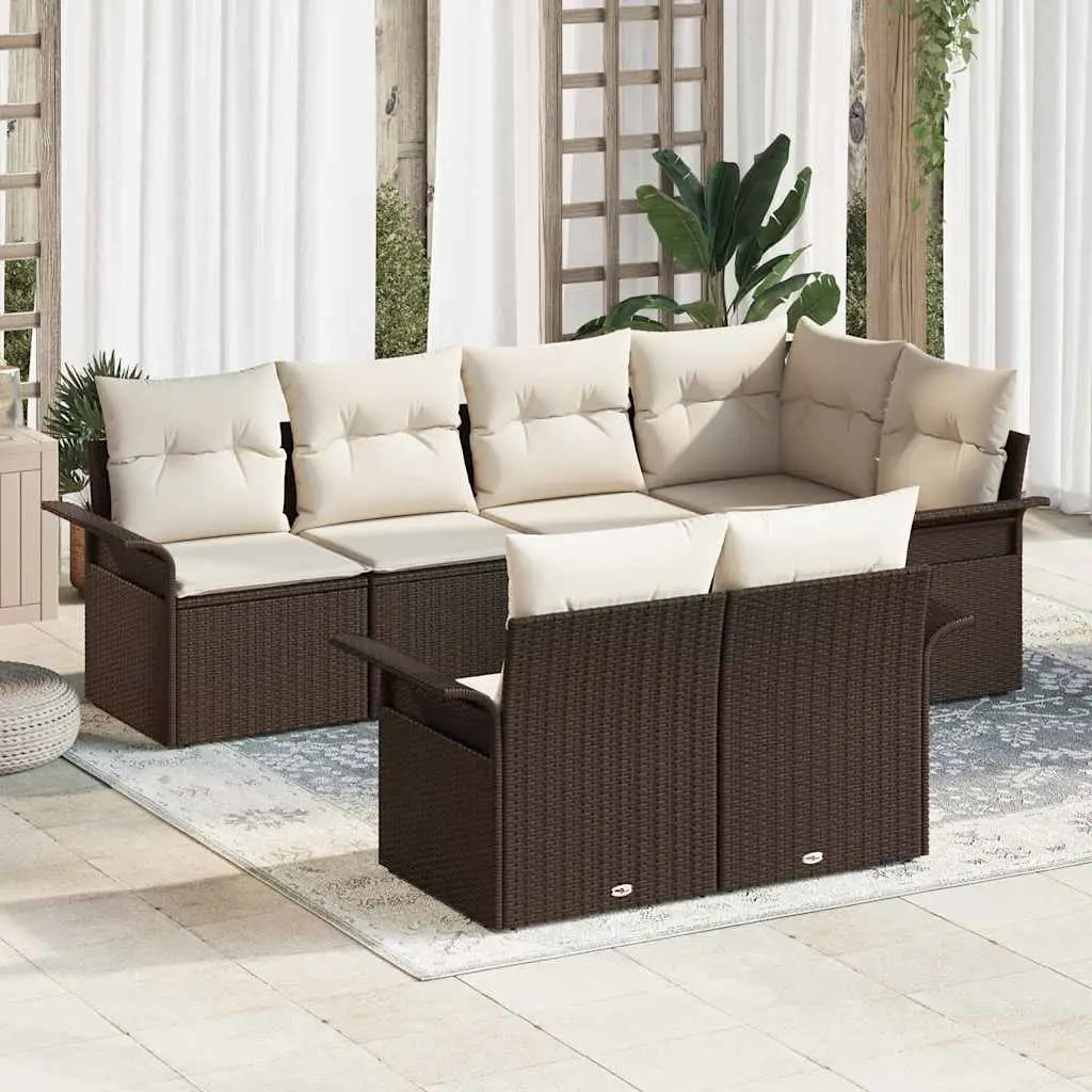 Ensemble de jardin 7 places en résine tressée avec rangement intégré Marron – ComfortXL Outdoor Living