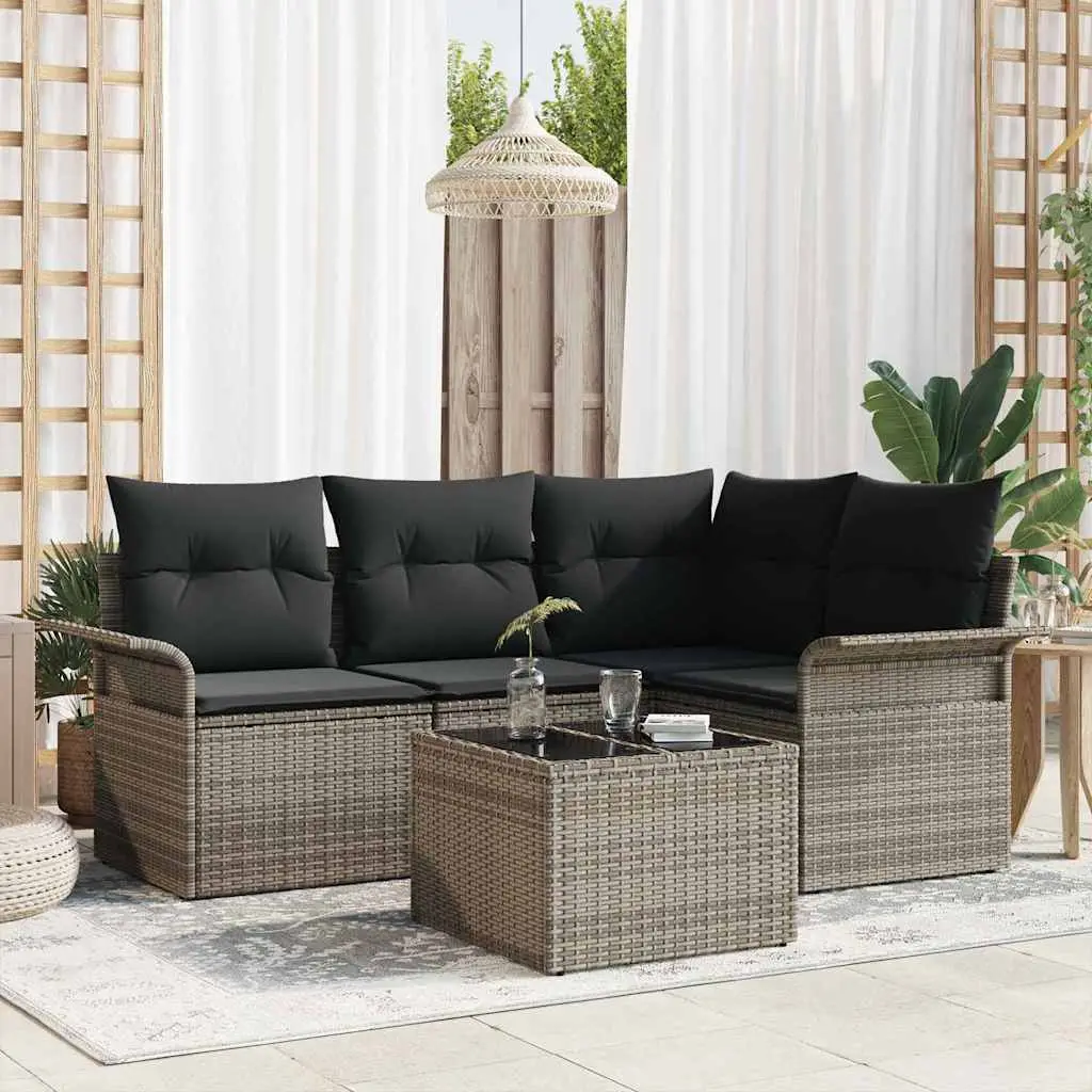 Ensemble de canapé de jardin avec stockage 5 pcs Gris polyrotin vidaXL 3354018