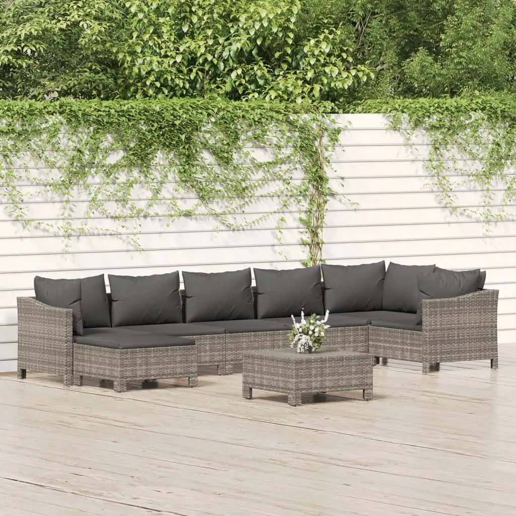 Ensemble de jardin modulable 8 pièces en poly rotin, canapé 6 places et 2 poufs, gris foncé – ComfortXL Outdoor Living
