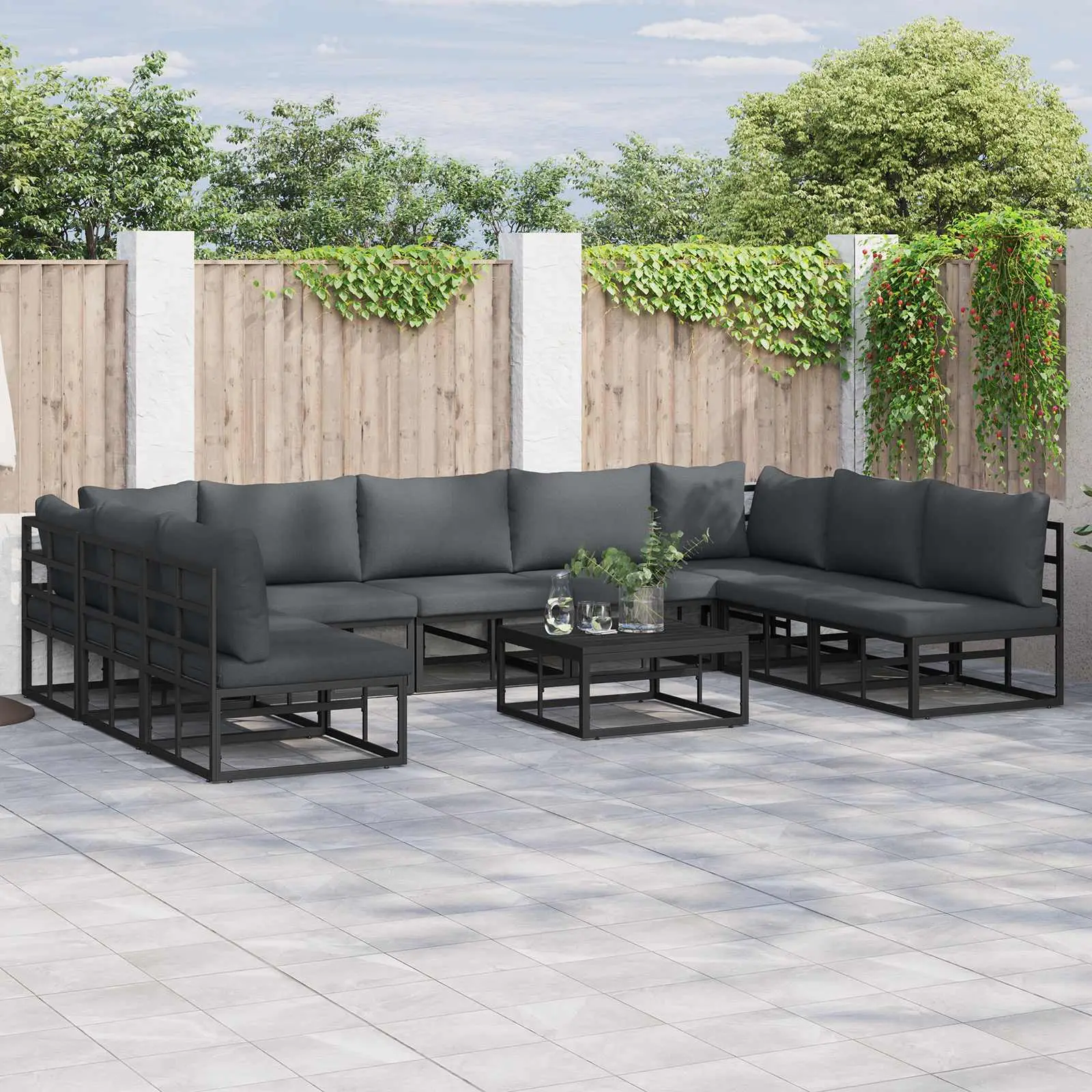 Ensemble de canapé de jardin avec coussin 9 pcs Noir Aluminium vidaXL 3378900