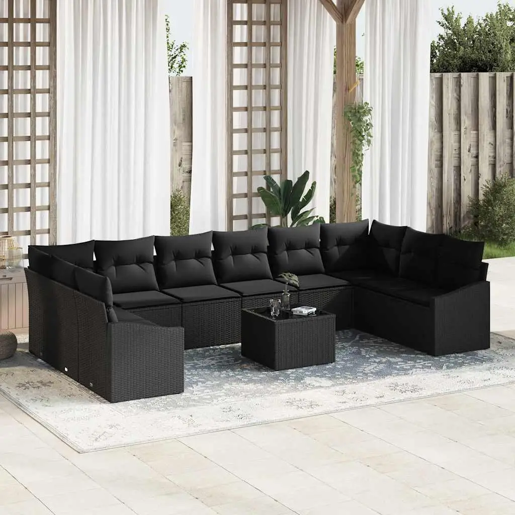 Ensemble de Canapés avec coussin 11 pcs Noir polyrotin vidaXL 3346913