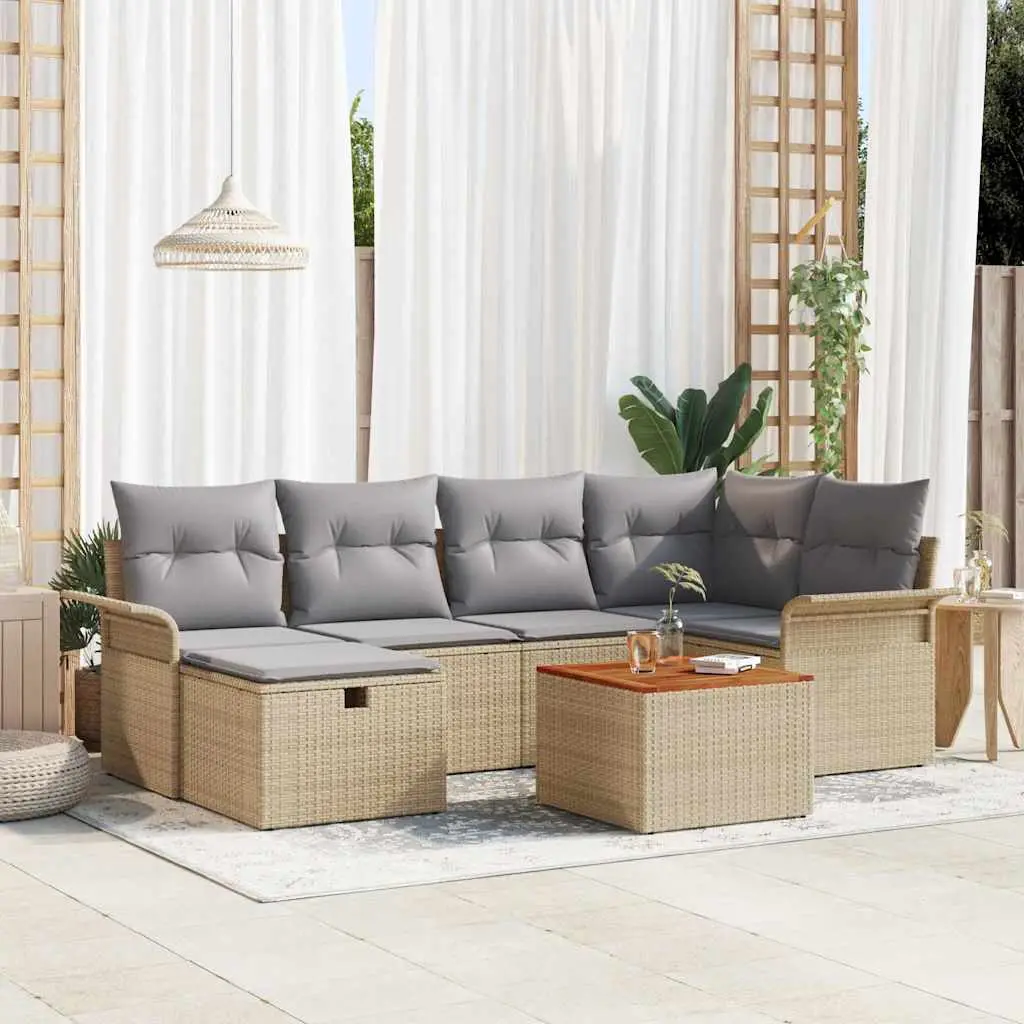 Ensemble de canapés 7 pièces en poly rotin avec rangement pratique Beige – ComfortXL Outdoor Living