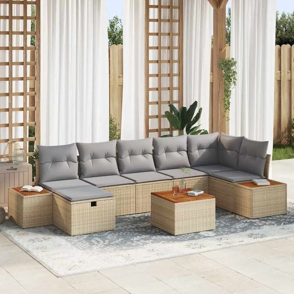 Ensemble Canapé de Terrasse 8 pcs 7 Places en Poly Rotin Modulable Beige – ComfortXL Outdoor Living