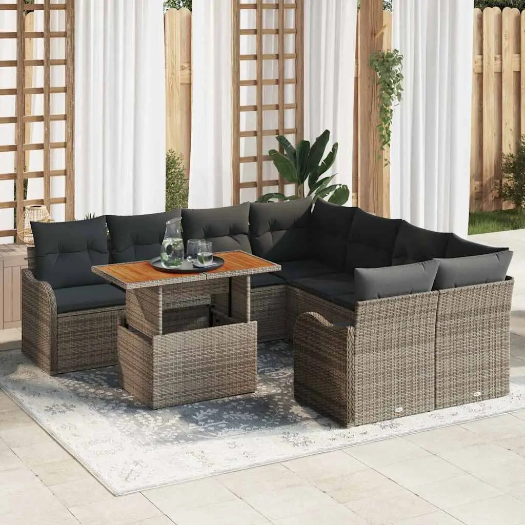 Ensemble de jardin 9 pcs en Poly rotin modulable avec rangement Gris – ComfortXL Outdoor Living