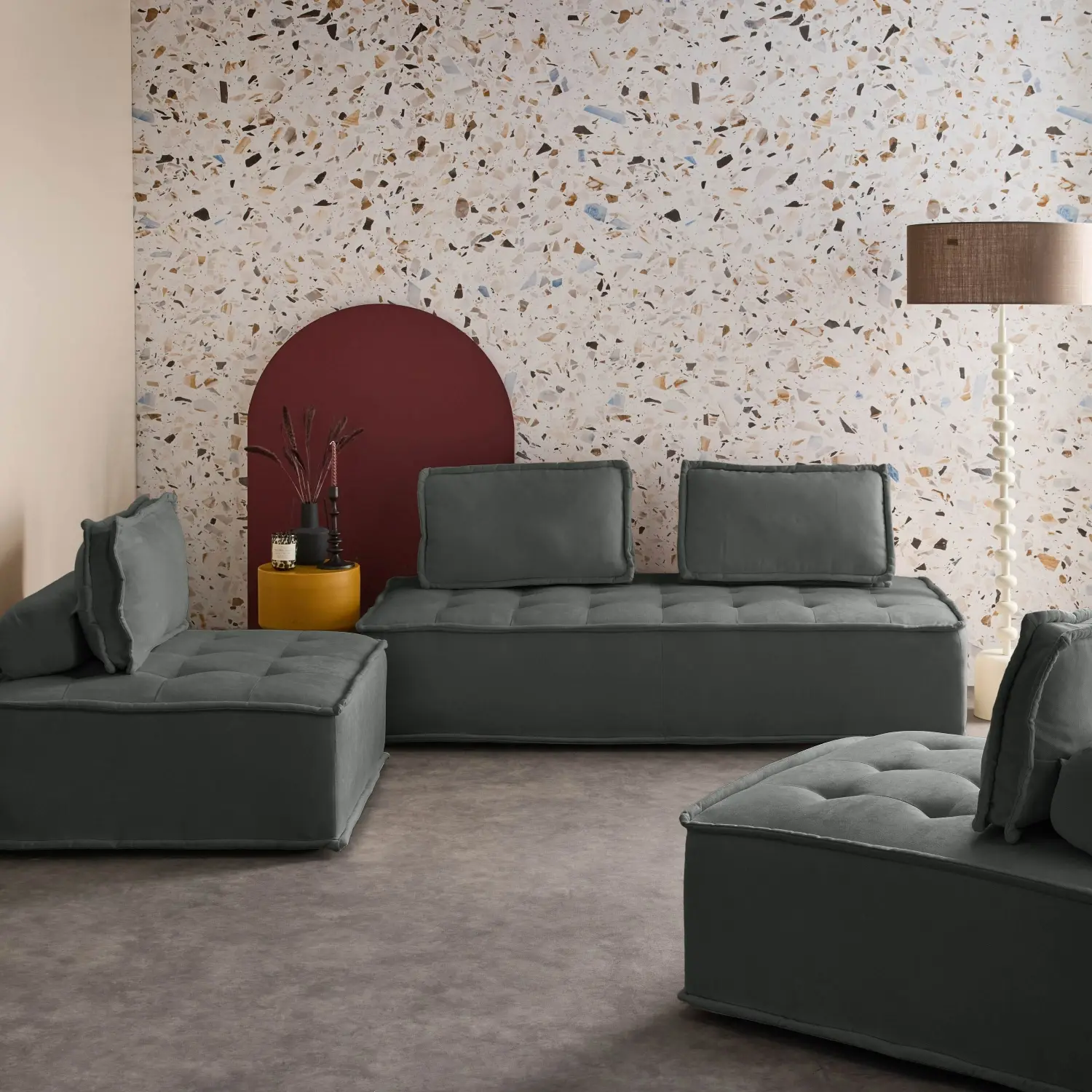 Ensemble chauffeuses DAO pour canapé modulable en tissu capitonné 4 places gris foncé | sweeek