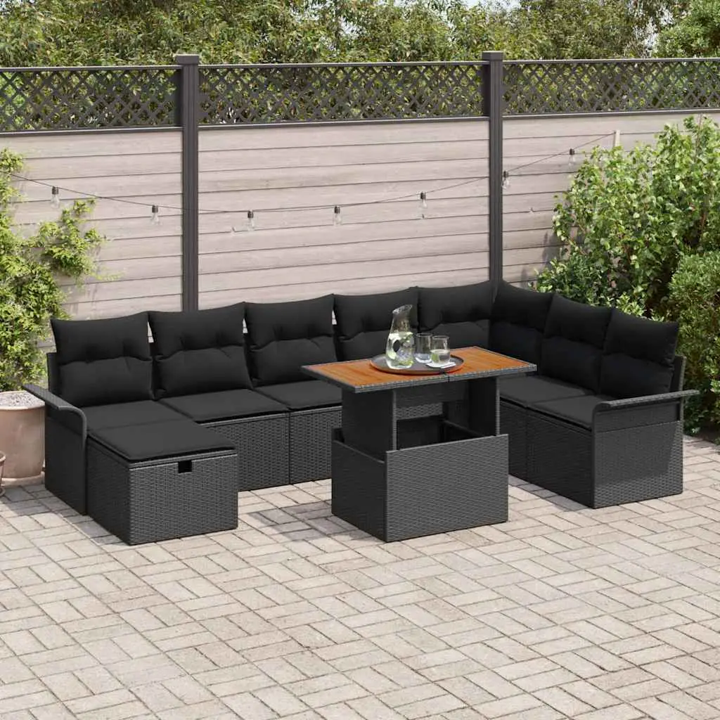 Ensemble de canapé de jardin avec coussin 9 pcs Noir polyrotin vidaXL 3359929