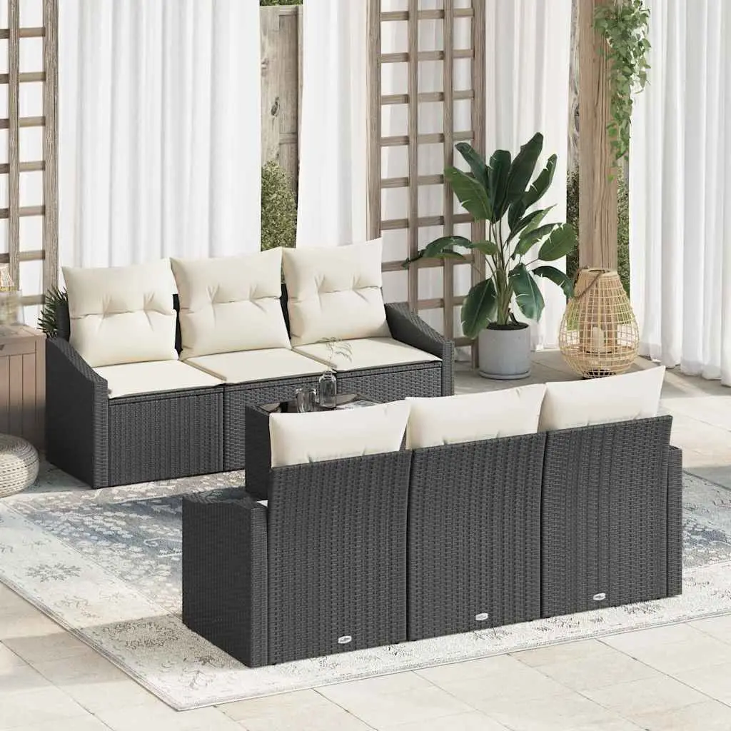 Ensemble de Canapés avec coussin 7 pcs Noir et Crème polyrotin vidaXL 3346607