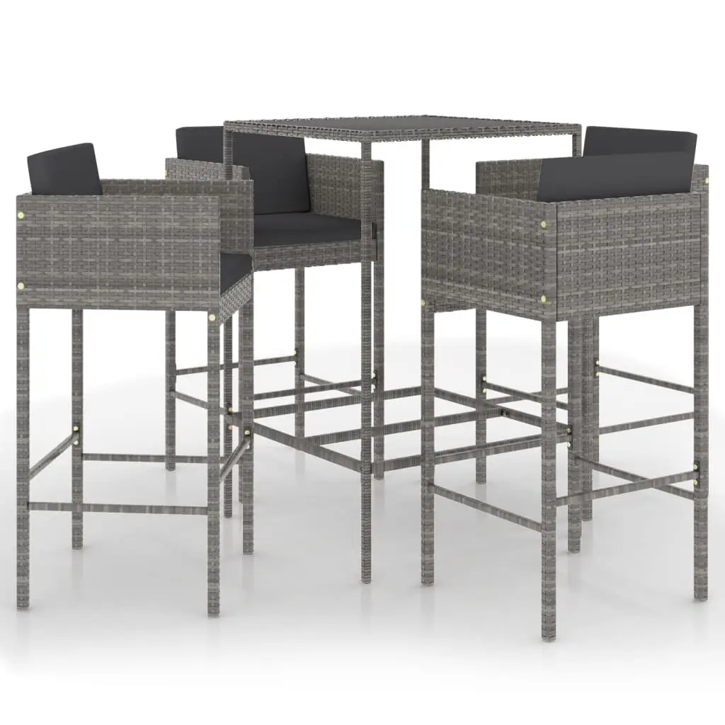 Ensemble de 5 pcs bar de jardin – Mobilier d’extérieur – Mobilier de jardin et coussins Résine tressée Gris-JU1962