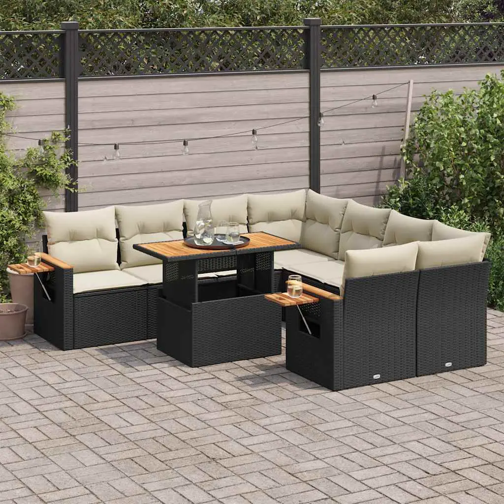 Ensemble Canapé de Jardin 9 Pcs Résine Tressée Modulable avec Coffres et Table Relevable Noir – ComfortXL Outdoor Living