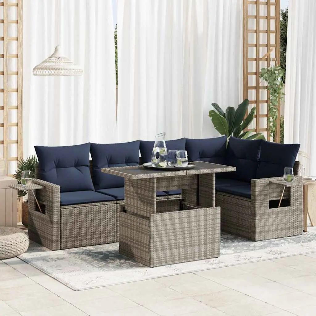 Ensemble de Jardin Modulable 6 Personnes Résine Tressée avec Rangement et Coussins Gris – ComfortXL Outdoor Living