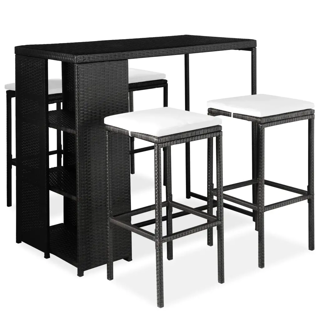 Ensemble de bar de jardin 5 pcs et coussins Résine tressée Noir vidaXL 3064914